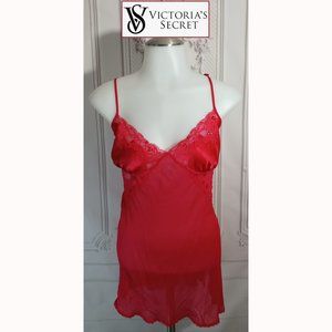 Victoria's Secret Red Silk Sequins Rhinestones Lingerie Hollow Lace & Mesh Sz L